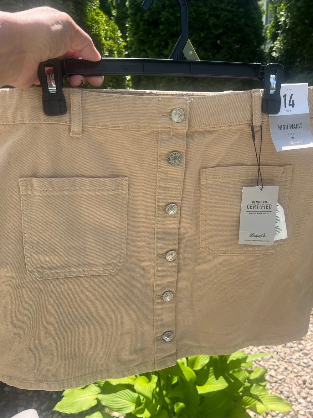 Denim & Co. High-Waist Button-Front Mini Skirt in Khaki